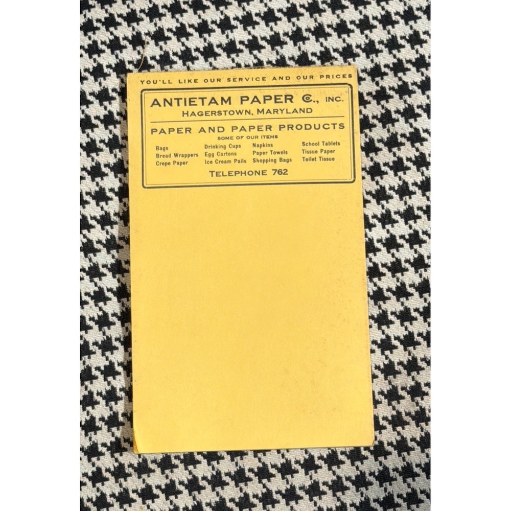Antietam Paper Co Advertising Yellow Notepad Hagerstown MD Paper Ephemera VTG